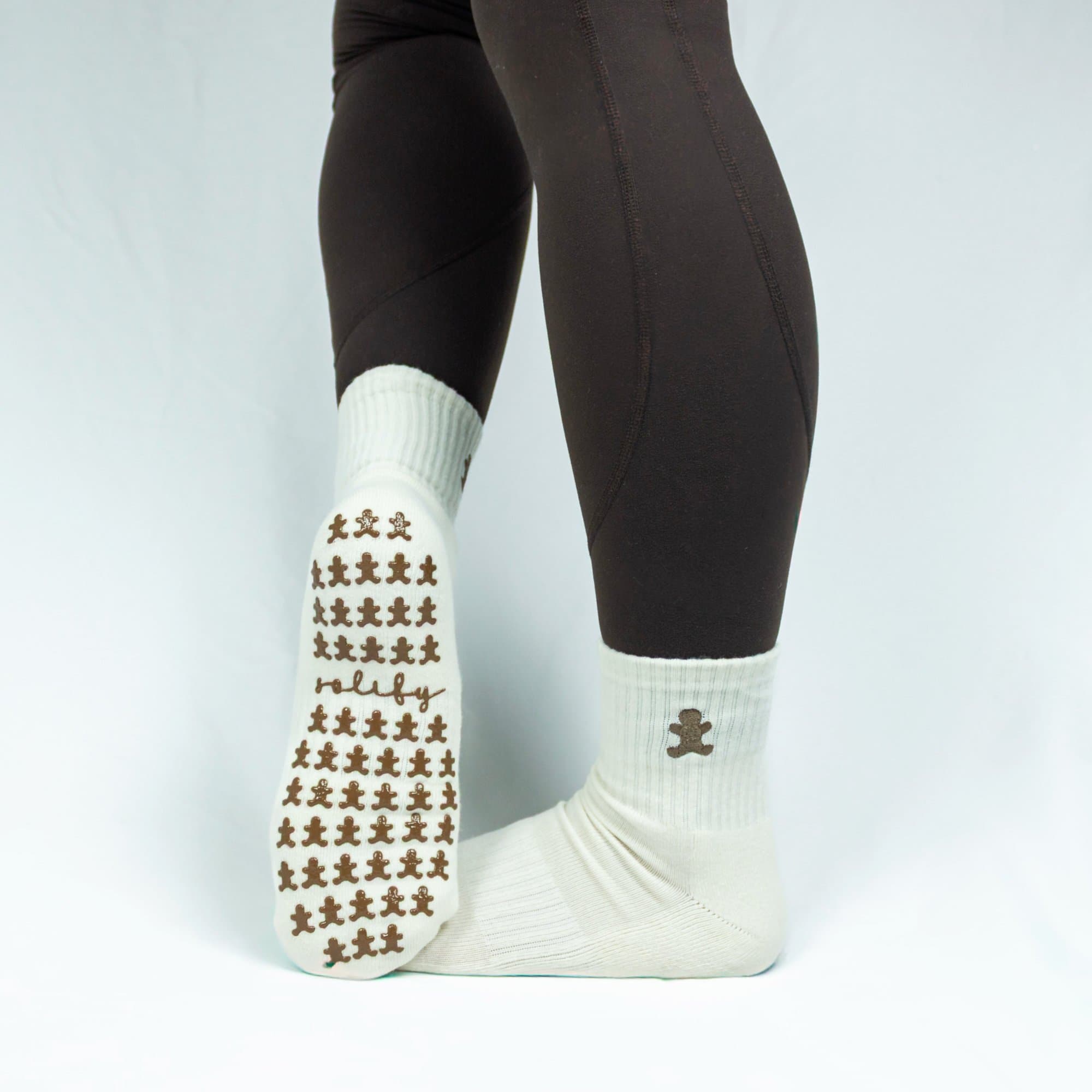 Gingerbread holiday grip sock — gingerbread man rubber grip pattern on the sole