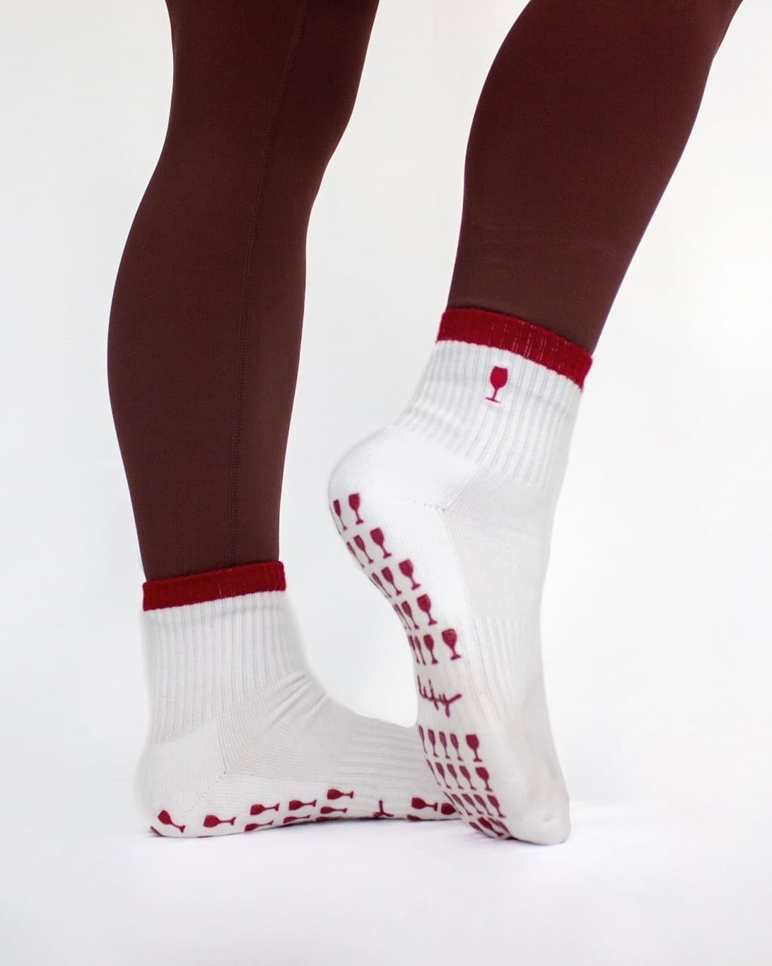 Wine Glass grip sock — wine glass rubber grip pattern on the sole